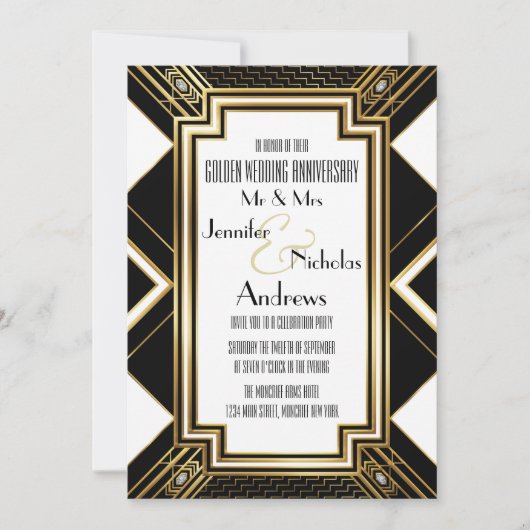 Invitation de mariage Art Déco pour anniversaire d (Devant)