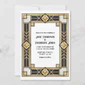 Invitation de mariage Art Déco QR Code RSVP noir e (Devant)