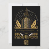 Invitation de mariage Art Déco QR Code RSVP noir e (Dos)