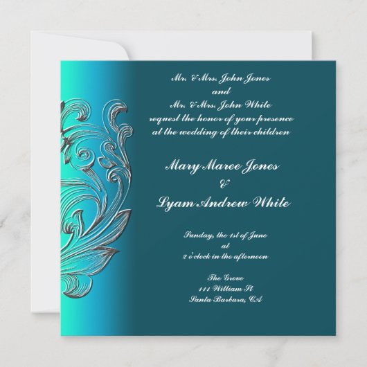 Invitation de mariage Aspect gaufré Aqua Classique (Devant)