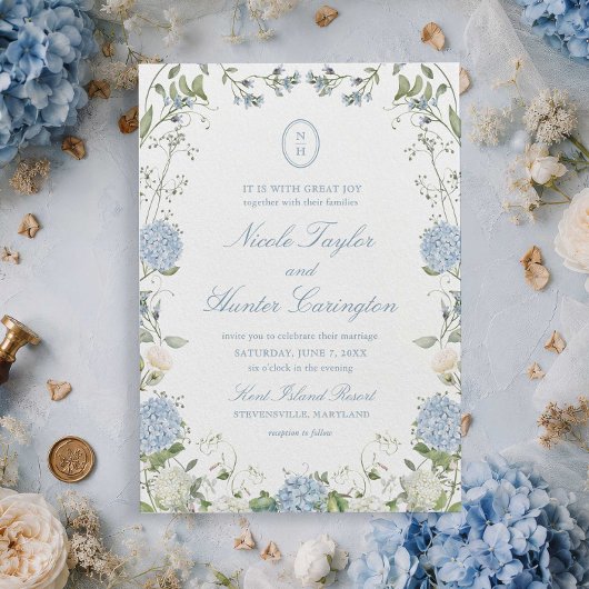 Invitation de mariage au blason de monogramme d'ho