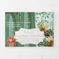 Invitation de mariage au cactus tout-en-un pliable