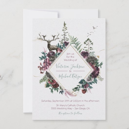 Invitation  de mariage au couleur de forêt aquarelle (Devant)