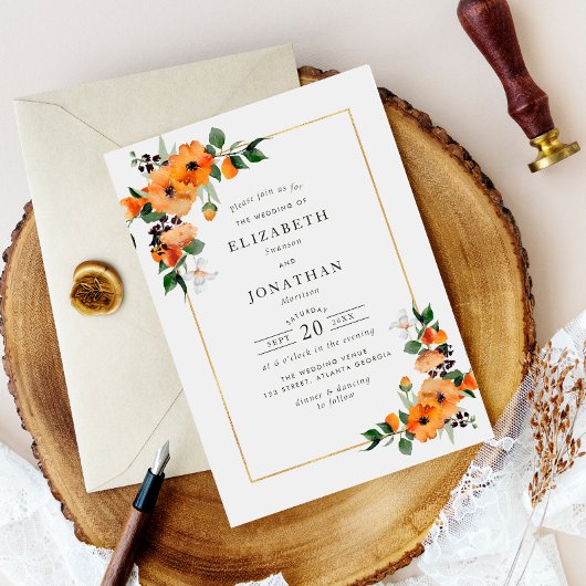 invitation de mariage au feuillage d'agrumes