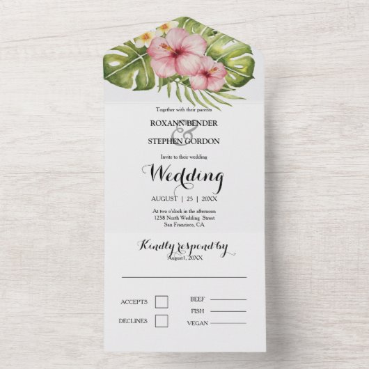 Invitation de mariage au format hibiscus tropical  (À l'intérieur)