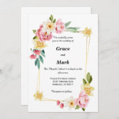 Invitation de mariage au pivoine rose et jonquille (Devant / Derrière)