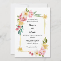 Invitation de mariage au pivoine rose et jonquille