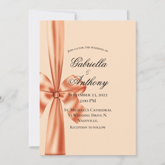 Invitation de mariage au ruban de satin pêche  (Devant)