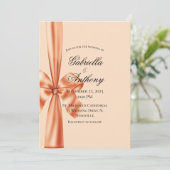 Invitation de mariage au ruban de satin pêche  (Debout devant)