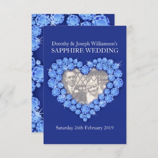 Invitation de mariage au saphir avec ajout de phot (Devant / Derrière)