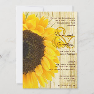 Invitation de mariage au tournesol en bois de gran
