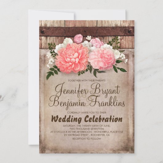 Invitation  de mariage automnal avec effet bois rustique, fle (Devant)