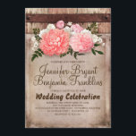 Invitation  de mariage automnal avec effet bois rustique, fle<br><div class="desc">Faire-part de mariage de vignoble en bois de tonneau de chêne rustique et dentelle en toile de jute avec bouquet rose et blanc de fleurs de pays.</div>