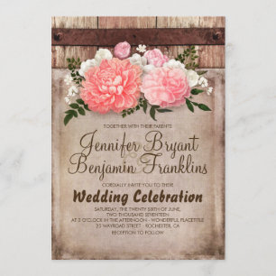 Invitation  de mariage automnal avec effet bois rustique, fle