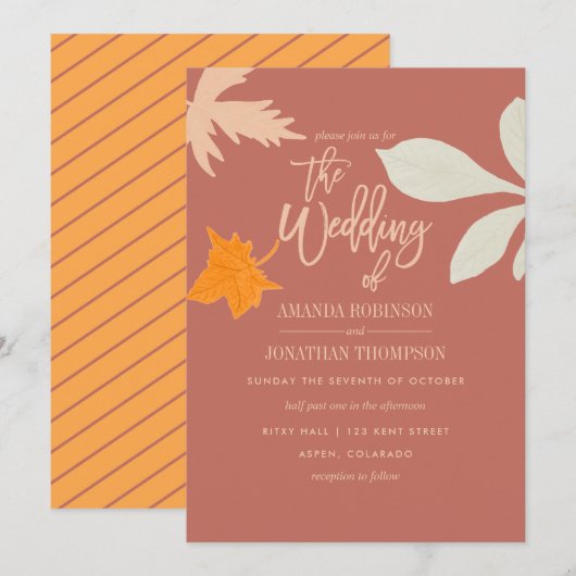 Invitation de mariage automne orange assourdi (Devant / Derrière)