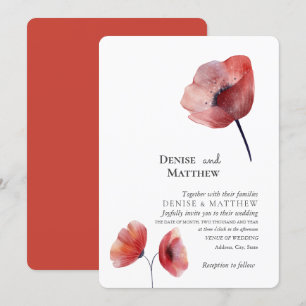 Invitation de mariage aux coquelicots en papier de