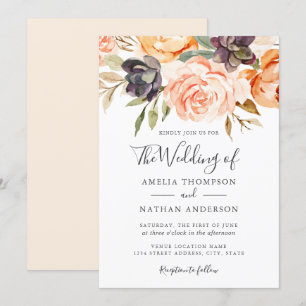 Invitation de mariage aux fleurs aquarelles pêche