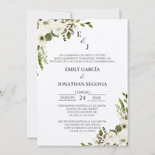 Invitation de mariage aux fleurs blanches (Devant)