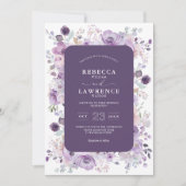 Invitation de mariage aux fleurs de violette pourp (Devant)