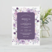 Invitation de mariage aux fleurs de violette pourp (Debout devant)