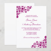 Invitation de mariage aux fleurs foncées fuchsia P (Devant / Derrière)