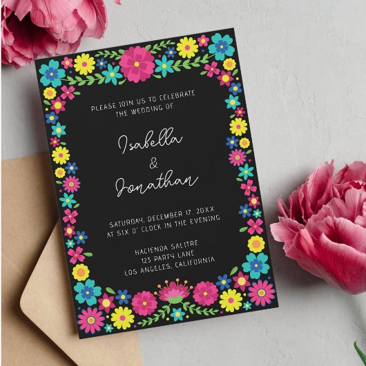 Invitation de mariage aux fleurs mexicaines coloré