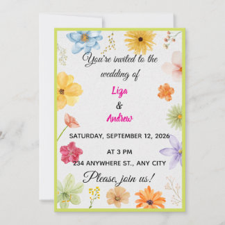Invitation de mariage aux fleurs sauvages aquarell