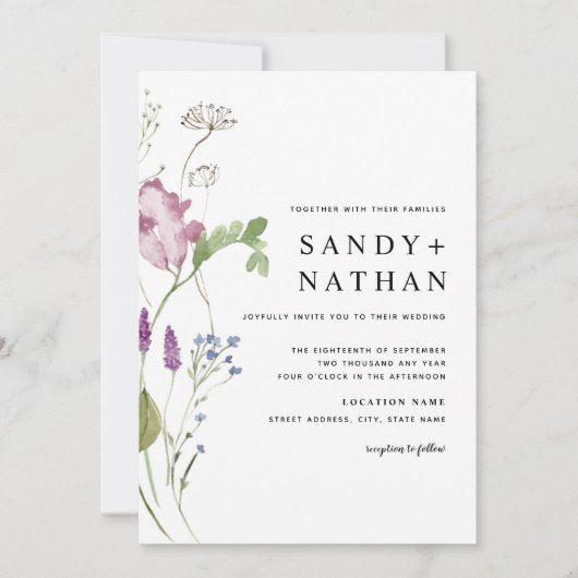 Invitation de mariage aux fleurs sauvages modernes (Devant)
