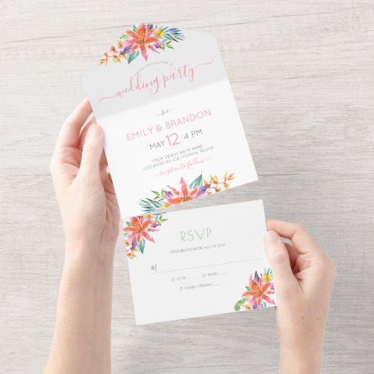 Invitation de mariage aux fleurs tropicales tout e (Déchirure)