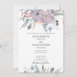 Invitation de mariage aux fleurs violettes. Invita