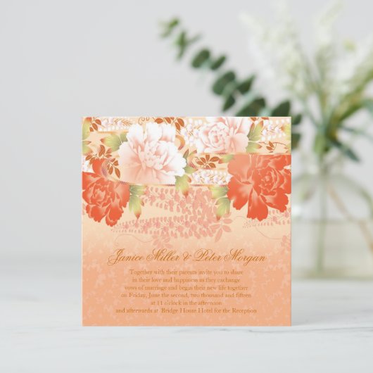 Invitation de mariage aux pivoines à la crème roug (Debout devant)