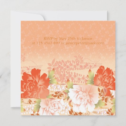 Invitation de mariage aux pivoines à la crème roug (Dos)