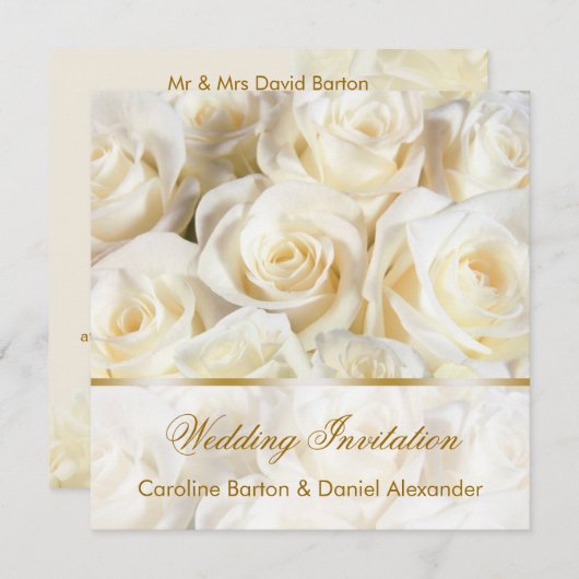 Invitation de mariage aux roses blanches et crème  (Devant / Derrière)