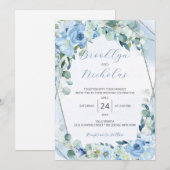 Invitation de mariage aux roses bleues poussiéreus (Devant / Derrière)