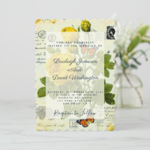Invitation de mariage aux roses jaunes vintage