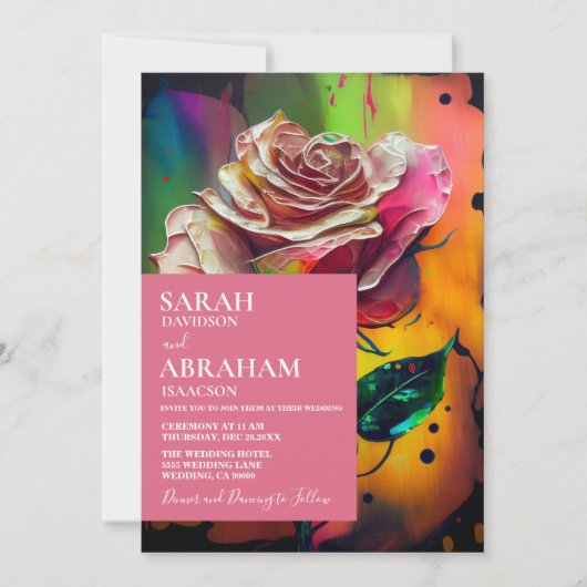 Invitation de mariage aux roses roses modernes abs (Devant)