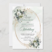 Invitation de mariage aux roses vertes et dorées d (Devant)