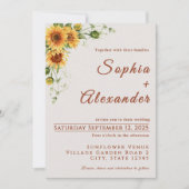 Invitation de mariage aux tournesols aquarelle (Devant)