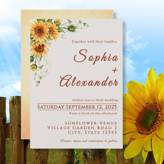 Invitation de mariage aux tournesols aquarelle