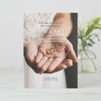 Invitation de mariage avec anneau empilé or et dia