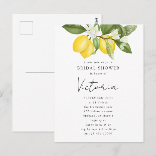 Invitation de mariage avec aquarelle et citrons (Devant / Derrière)