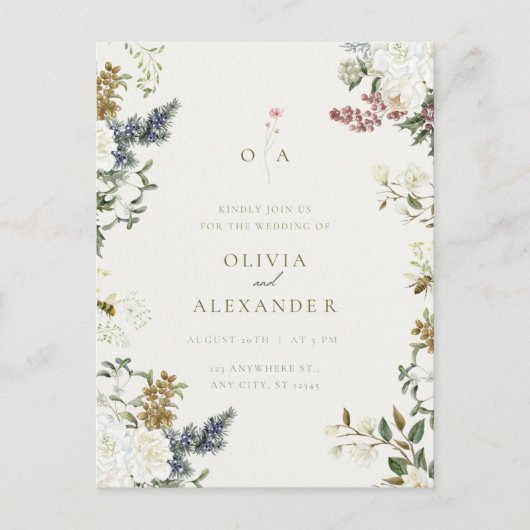 Invitation de mariage avec arche en ligne d'art fl (Devant)