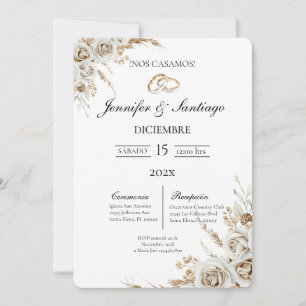 Invitation de mariage avec bouquet et bague