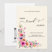 Invitation de mariage avec code QR et fleurs de fu (Devant / Derrière)