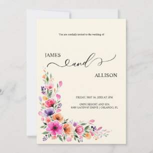 Invitation de mariage avec code QR et fleurs de fu