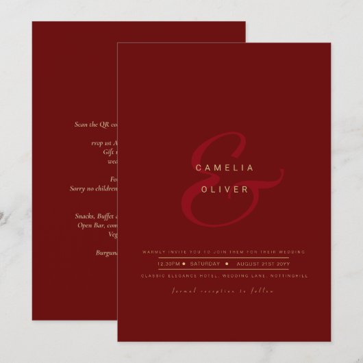 Invitation de mariage avec code QR RSVP Ampersand  (Devant / Derrière)
