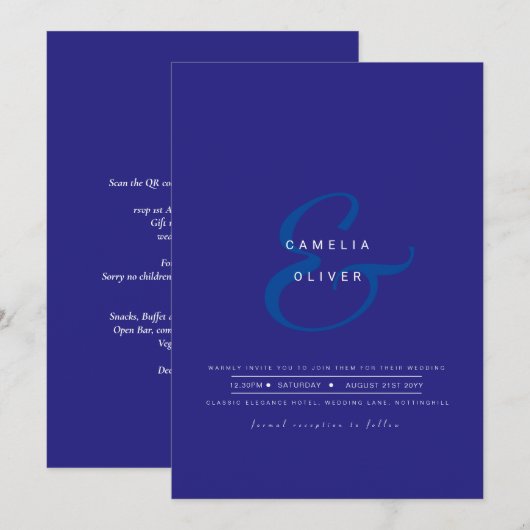 Invitation de mariage avec code QR RSVP Ampersand  (Devant / Derrière)