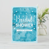 Invitation de mariage avec cœurs aquarelle bleue (Debout devant)