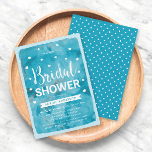 Invitation de mariage avec cœurs aquarelle bleue