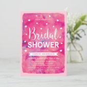 Invitation de mariage avec coeurs aquarelle rose (Debout devant)